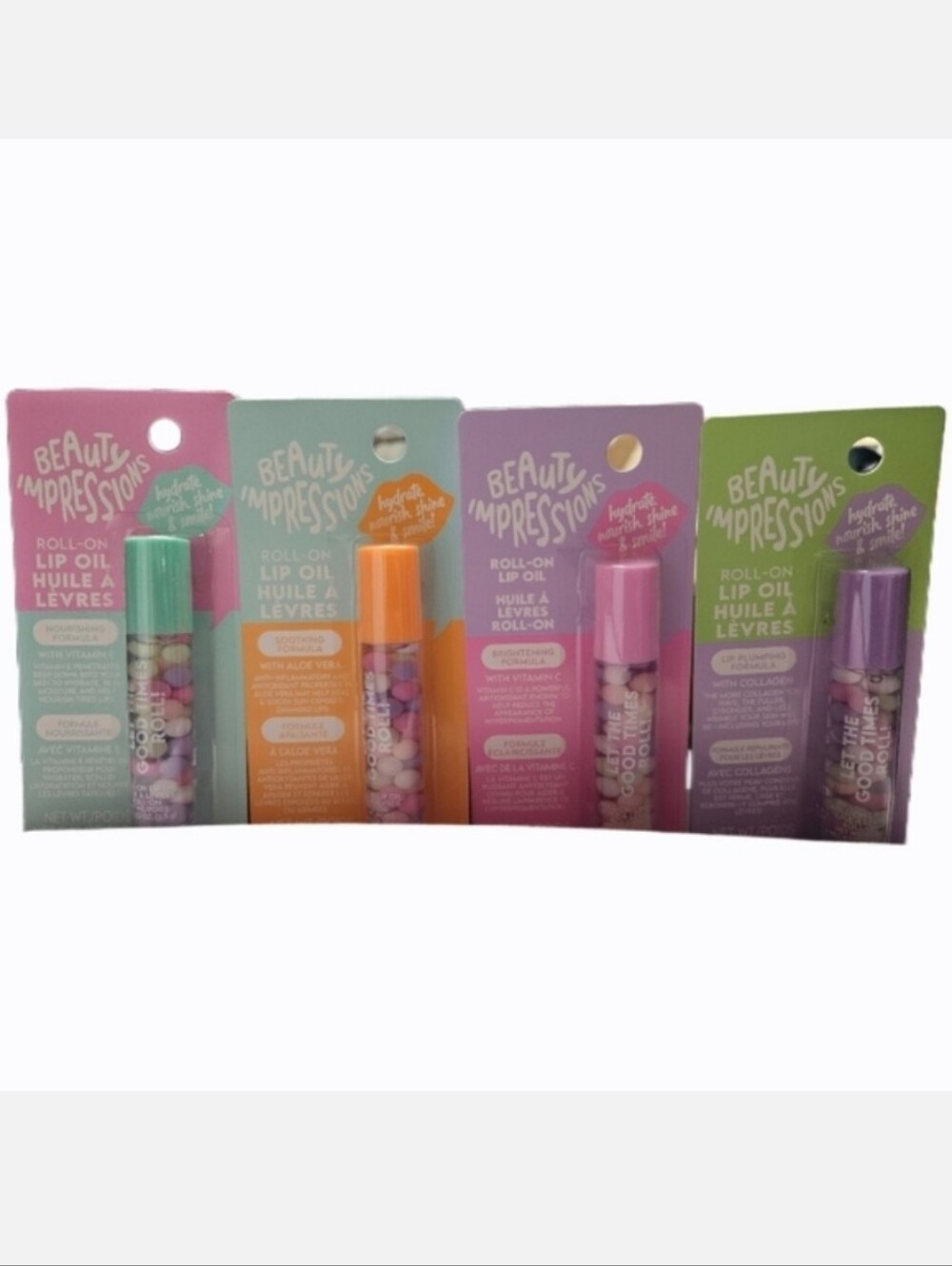 NWT 》4×《 BEAUTY IMPRESSIONS COLORFUL BOBA BALLS ROLL ON LIP OILS!